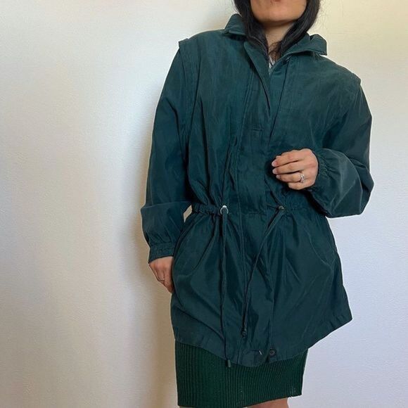 vtg retro 90s London Fog Parka Jacket green chore coat Anorak Large‎ drawstring - Picture 11 of 14
